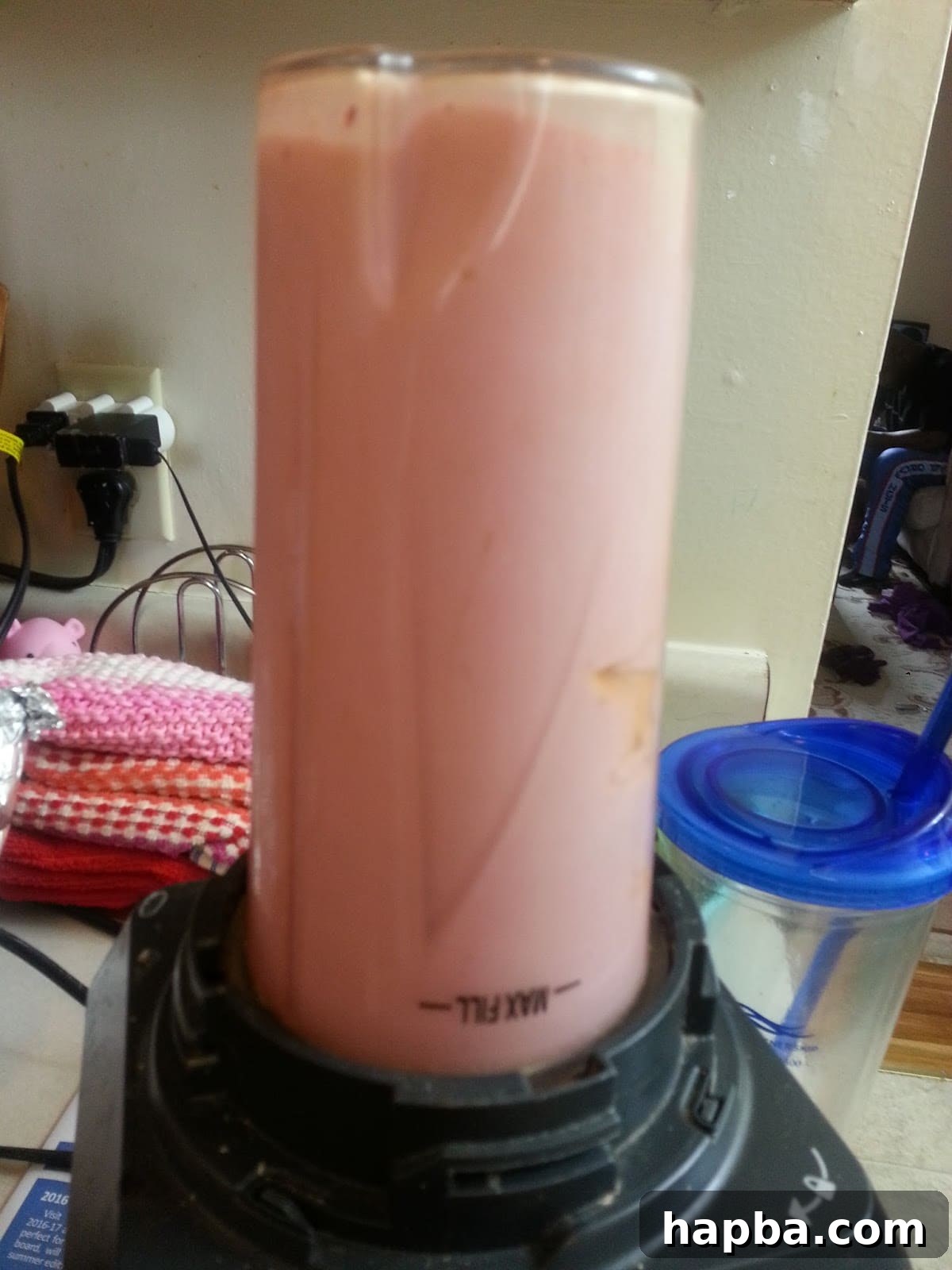 Creamy Fruit Yogurt Mixture After Blending Smooth blended fruit and yogurt mixture
