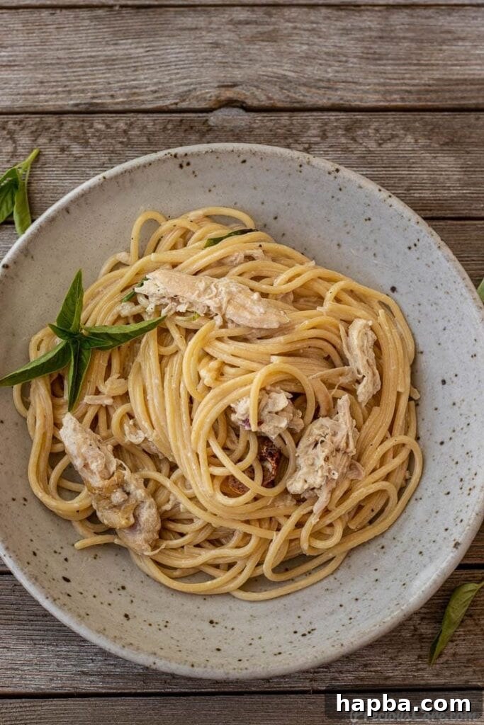 Hearty Weeknight Chicken Spaghetti 2 creamy chicken spaghetti in a bowl