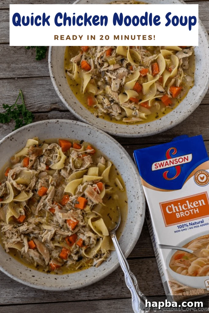 Quick chicken noodle soup in 2 bowls, perfectly portioned and ready to eat.