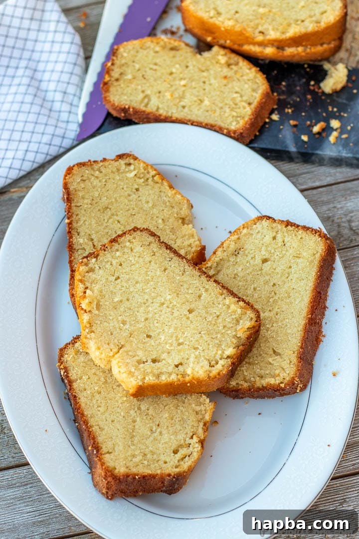 Slices of pound cake on a platter