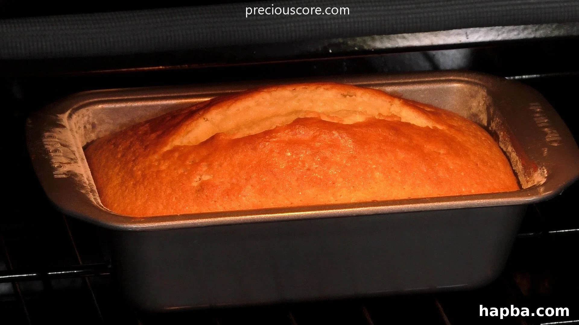 Process shot of pound cake baking in oven