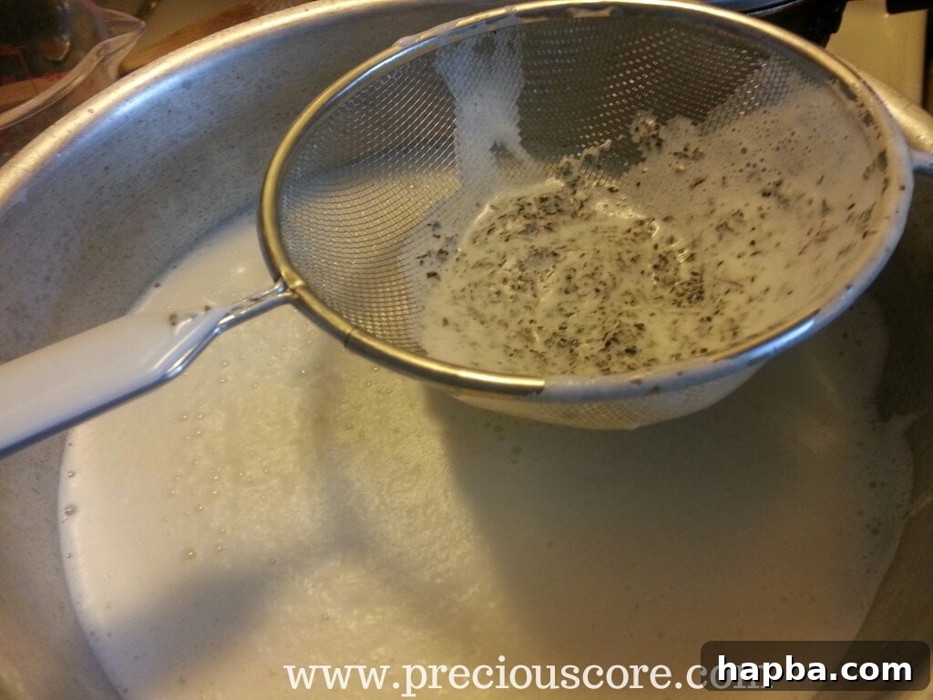 Straining mint-infused dairy