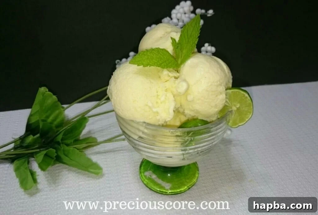 Close-up of Key Lime Mint Ice Cream Texture