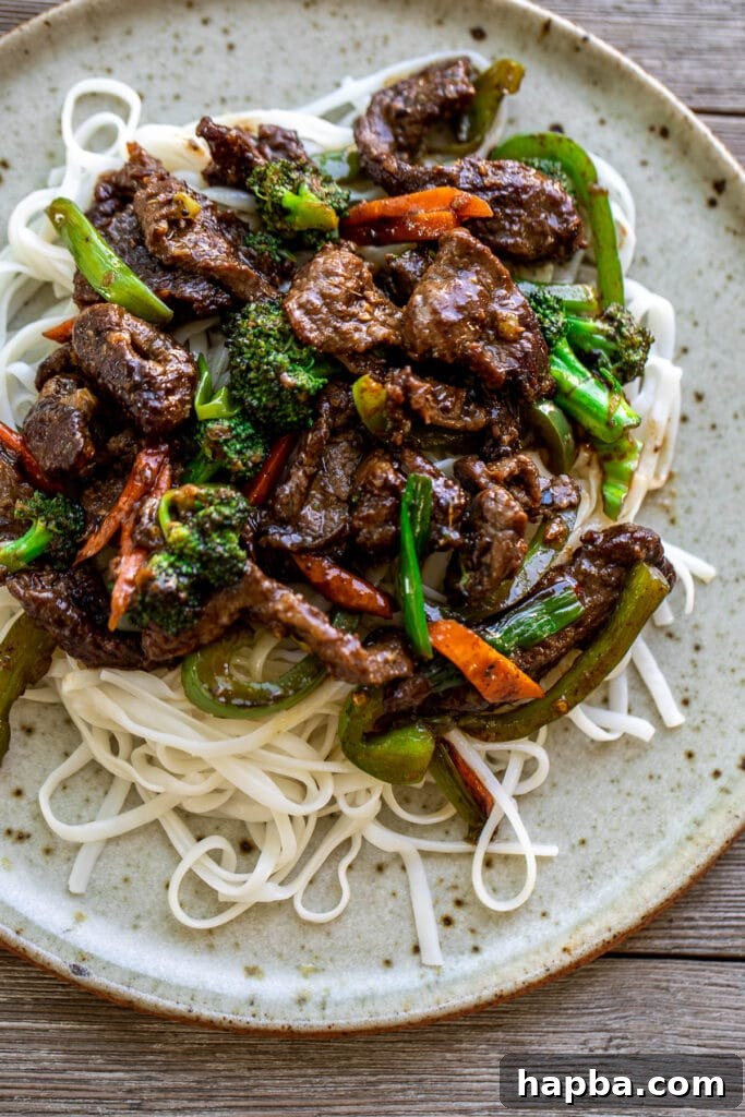Beef stir fry over noodles, a delectable alternative to rice