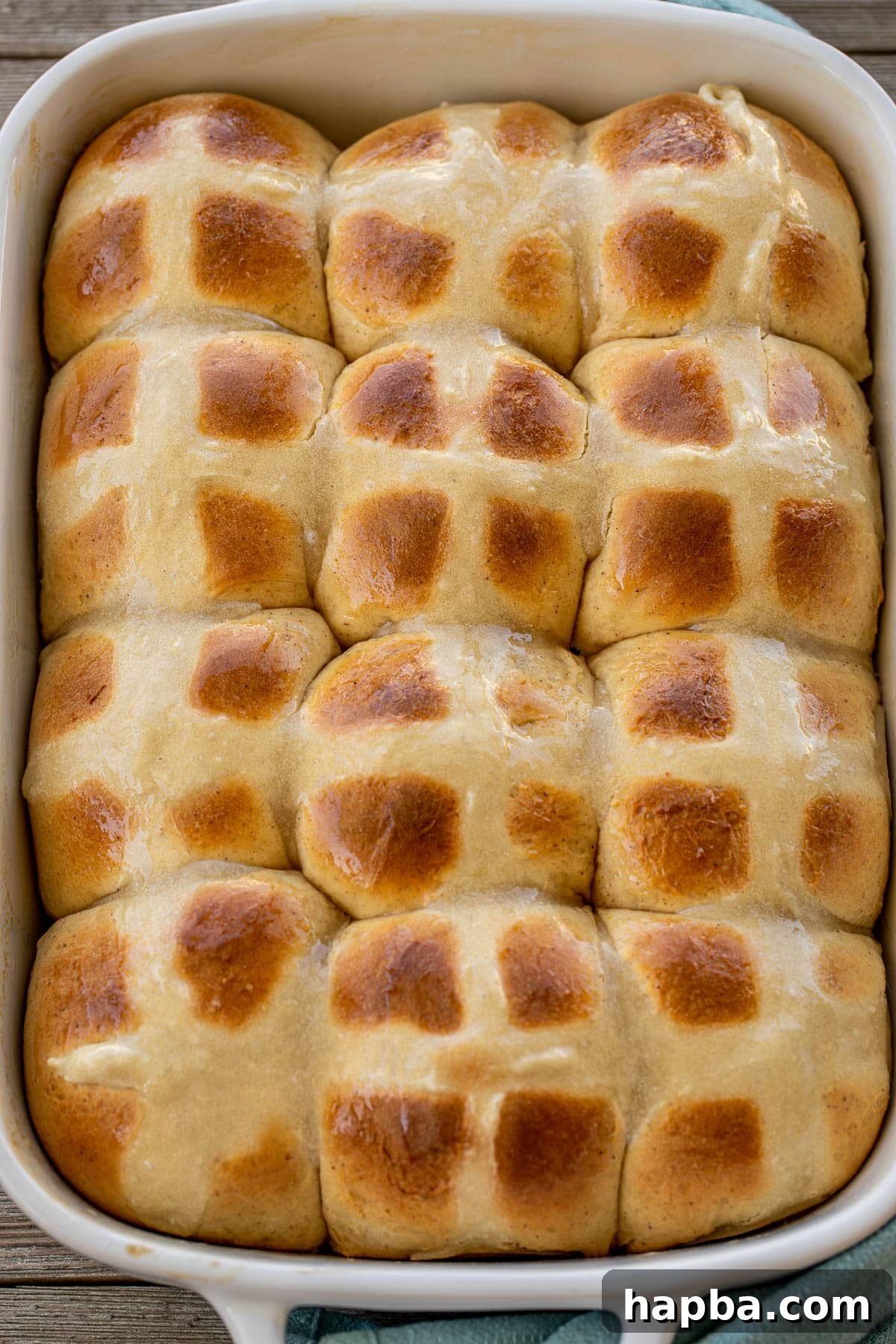 Big pan of Easter hot cross buns