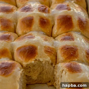 Hot Cross Buns in a baking dish with one removed