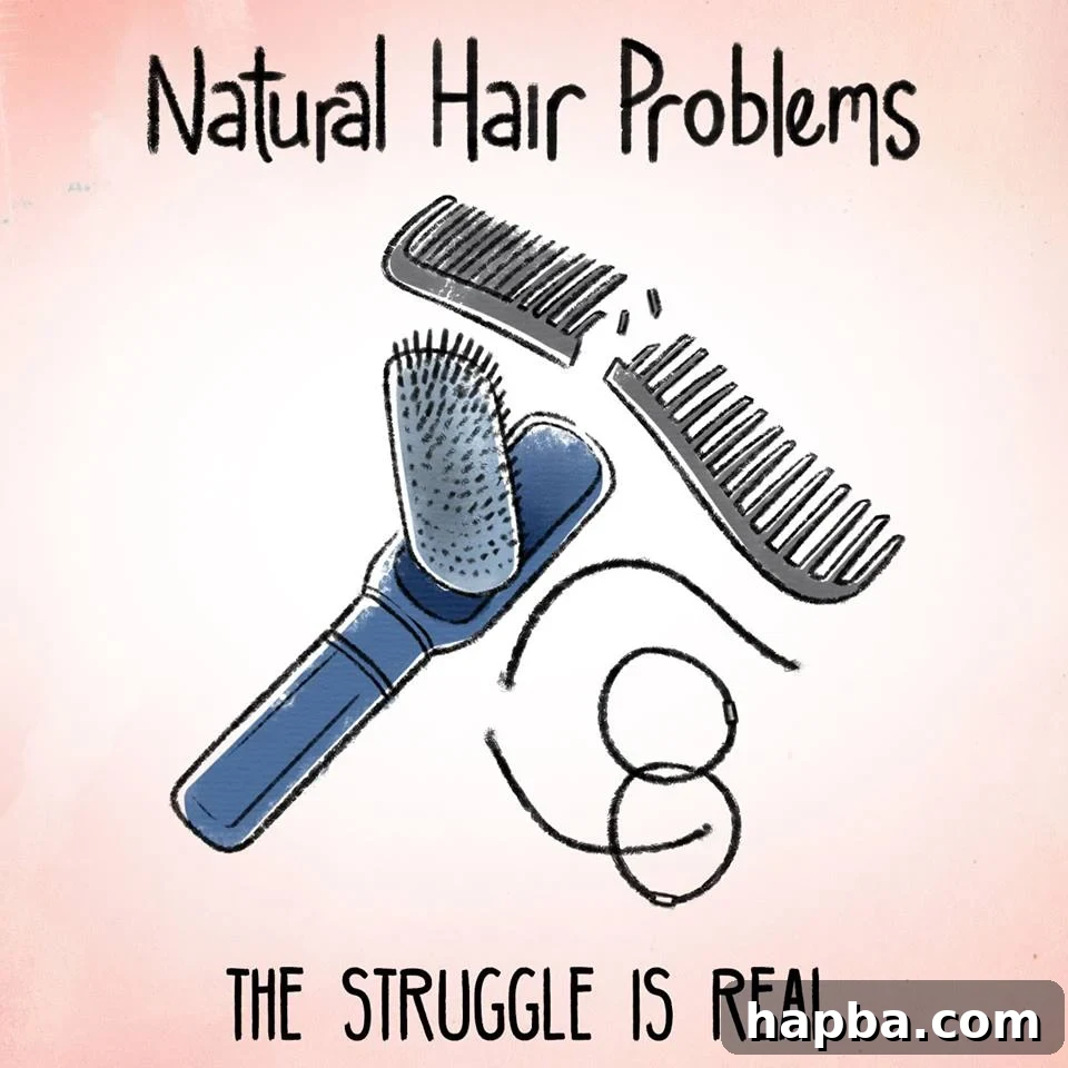 A humorous meme depicting broken combs and hair ties, symbolizing the struggle of managing thick natural hair.