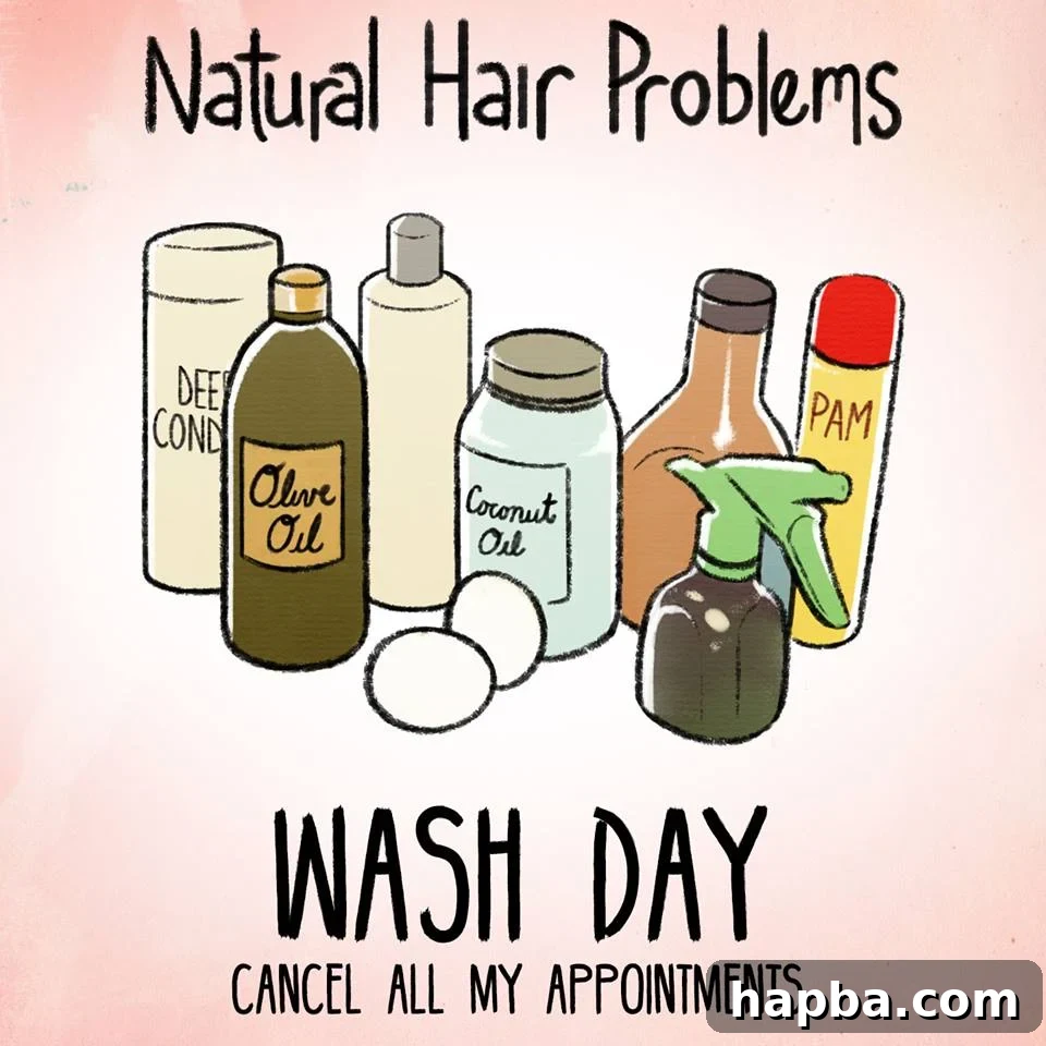 A humorous meme featuring an overwhelming array of hair products, symbolizing a typical natural hair wash day.