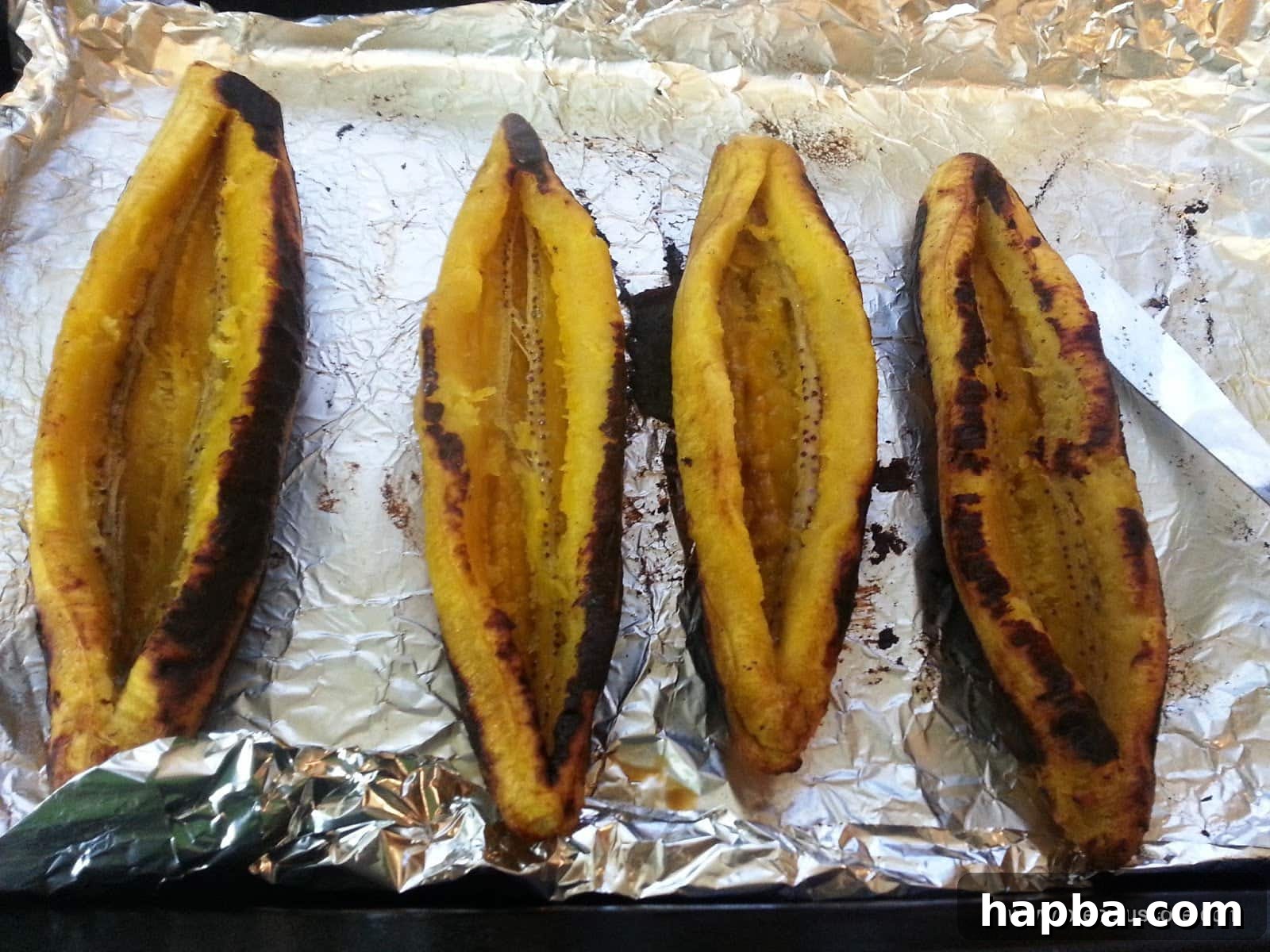 Close-up of the plantain boat opening, ready for stuffing.