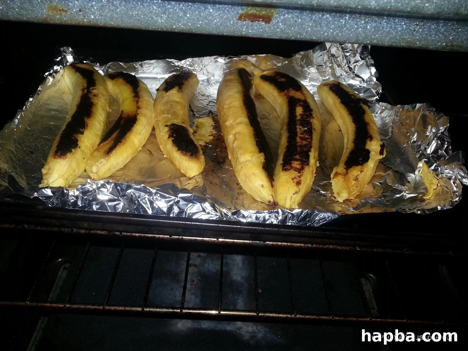 Golden-brown roasted plantains, tender and slightly caramelized.