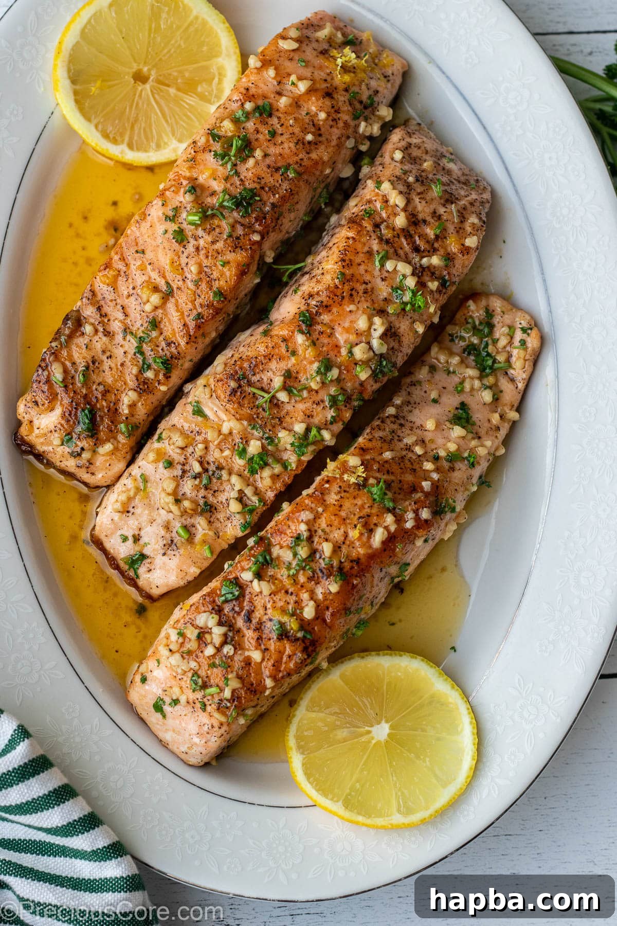 Zesty Lemon Butter Salmon 8 Lemon Butter Salmon served on a platter