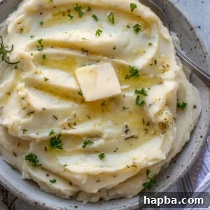 Square image of rosemary garlic mashed potatoes.