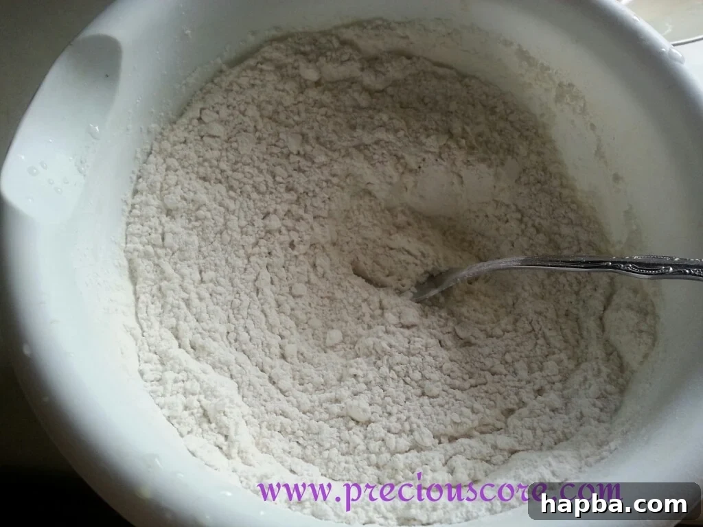 Dry ingredients for coconut pancakes in a bowl