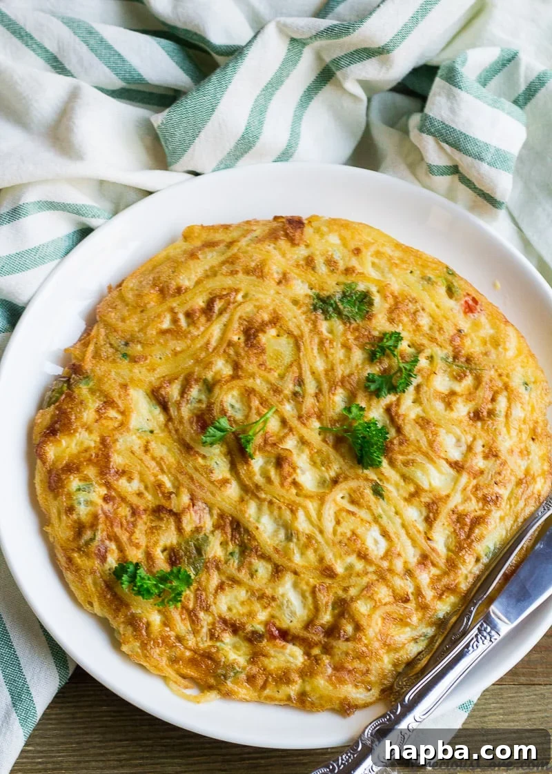 Delicious Spaghetti Omelette served on a plate for breakfast