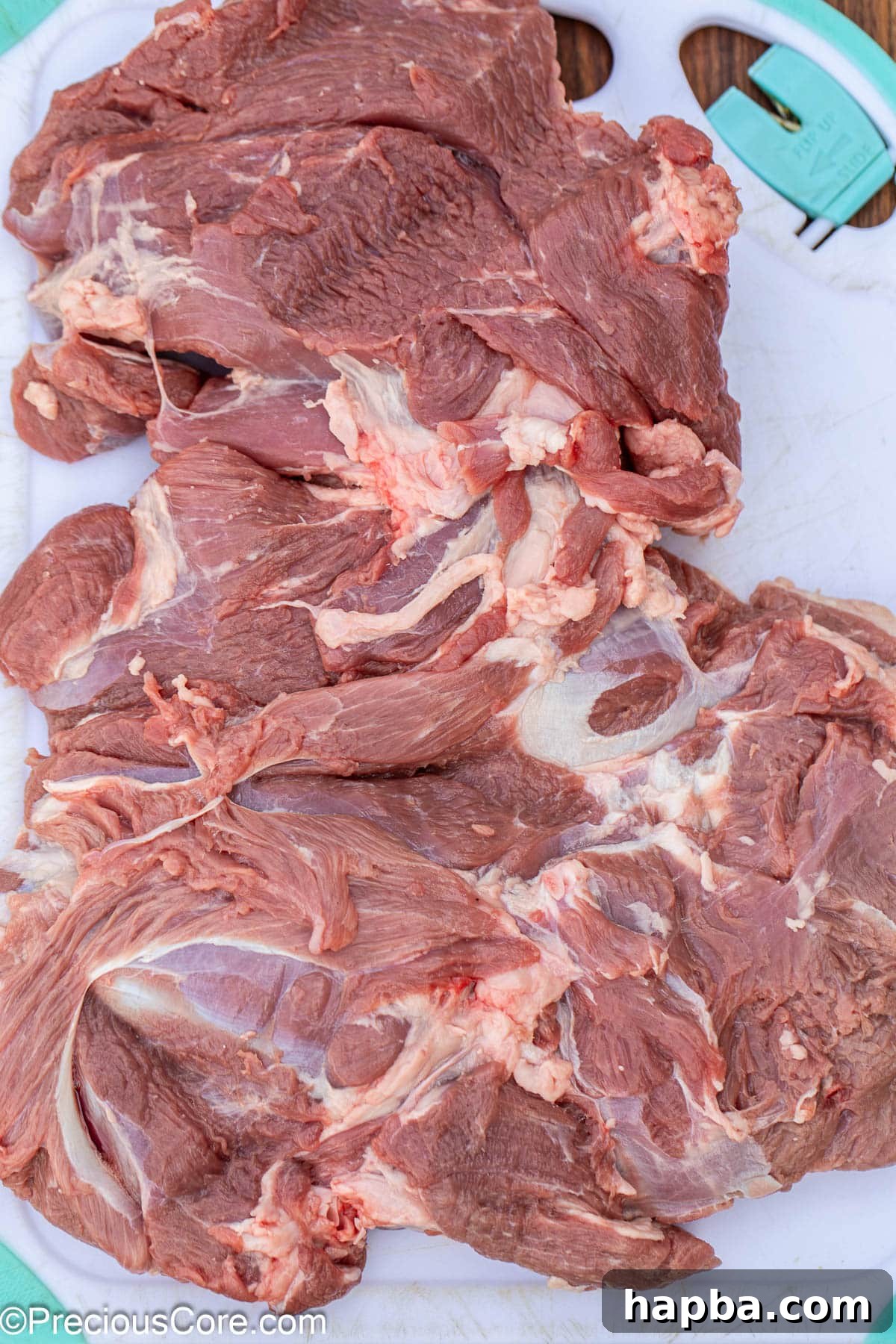Succulent Boneless Roast Lamb 10 A boneless lamb leg butterflied open, ready for seasoning.
