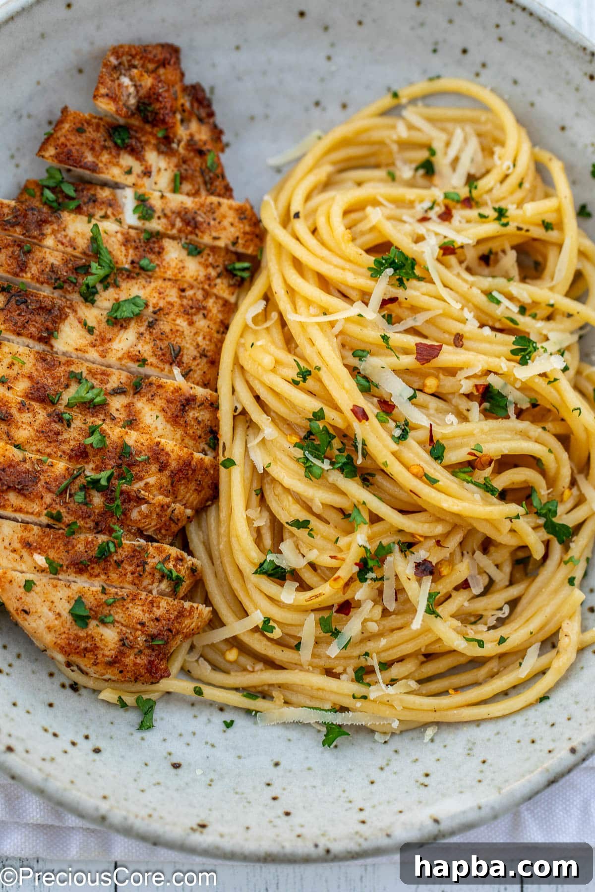 Garlic butter chicken pasta in a bowl.