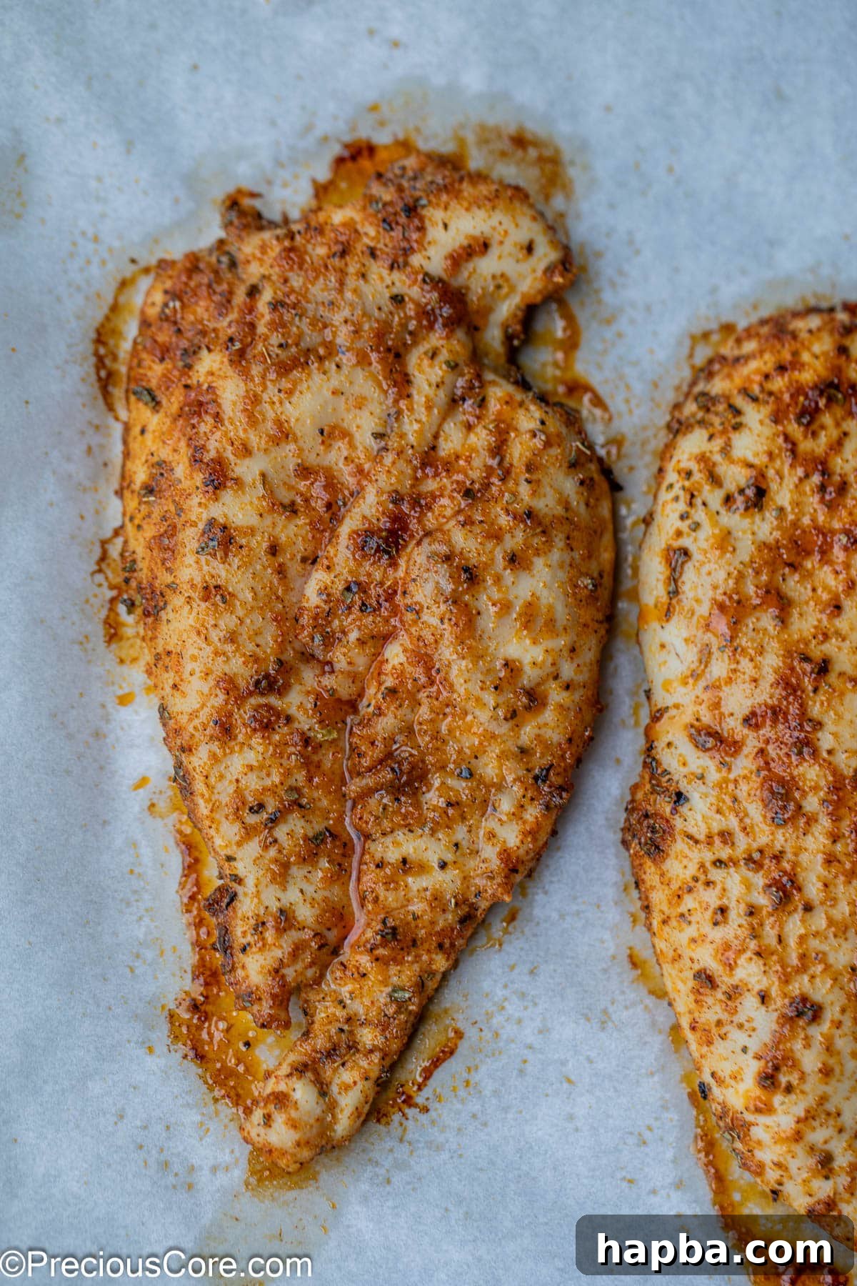 Tender Baked Chicken Cutlets 11 Close-up of a perfectly cooked, tender thin chicken breast, with golden-brown edges and a juicy, sliced interior, ready to be served.