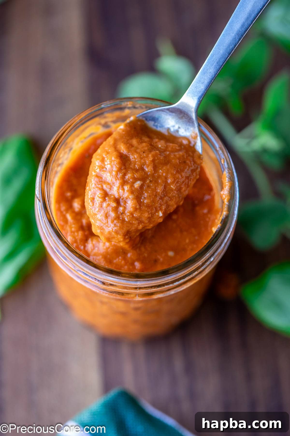 Close-up of pizza sauce made with roasted tomatoes.
