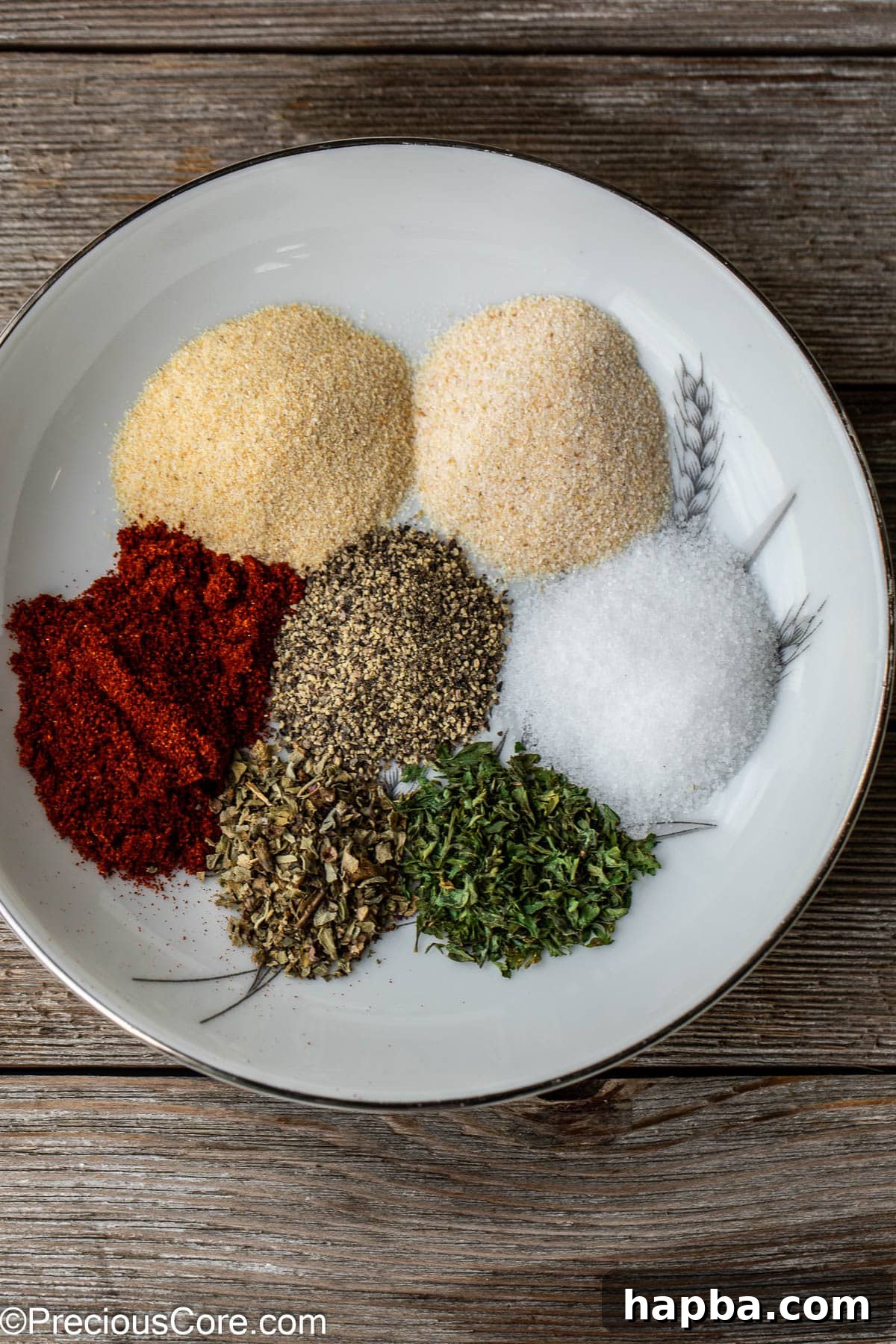 Various spices on a plate.