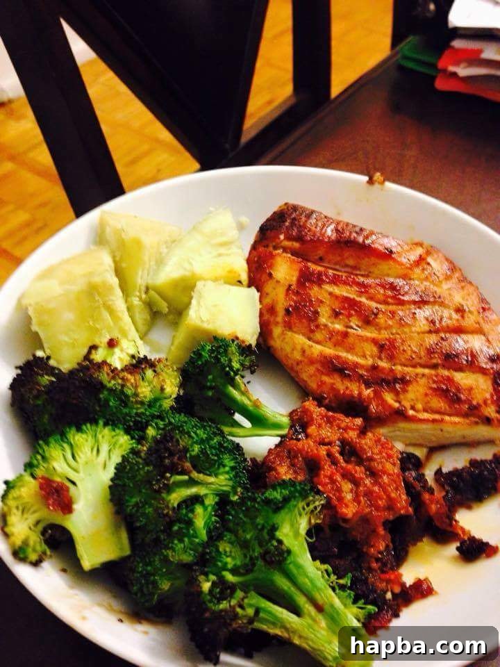 Nora's healthy meal consisting of chicken and vegetables