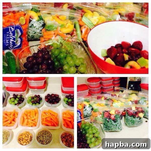 Nora's healthy snack packs, including fruits and nuts