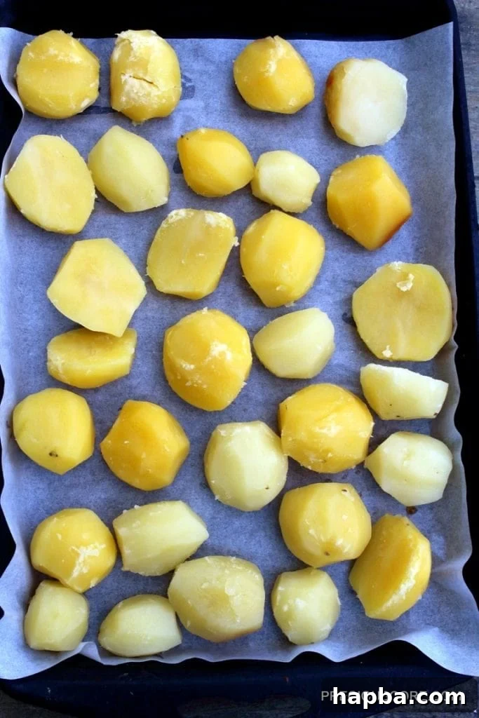 Deliciously boiled Irish potatoes, ready for their crispy transformation.