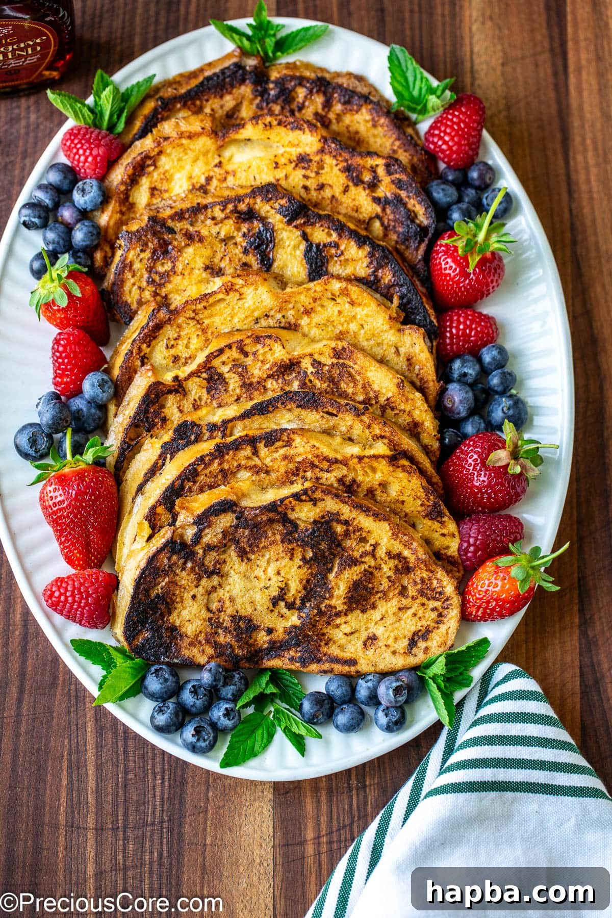 French toast slices on a serving plate.