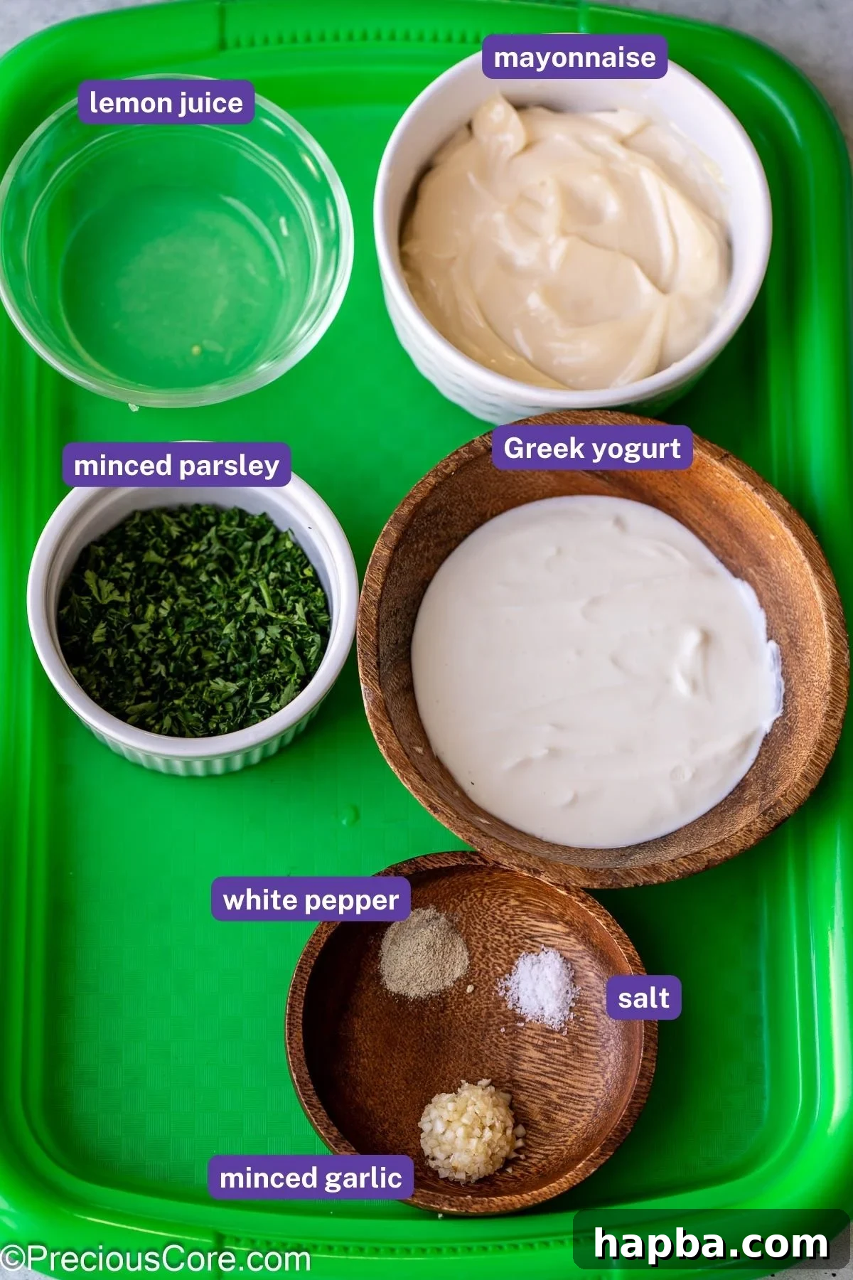 Ingredients needed for shawarma sauce.