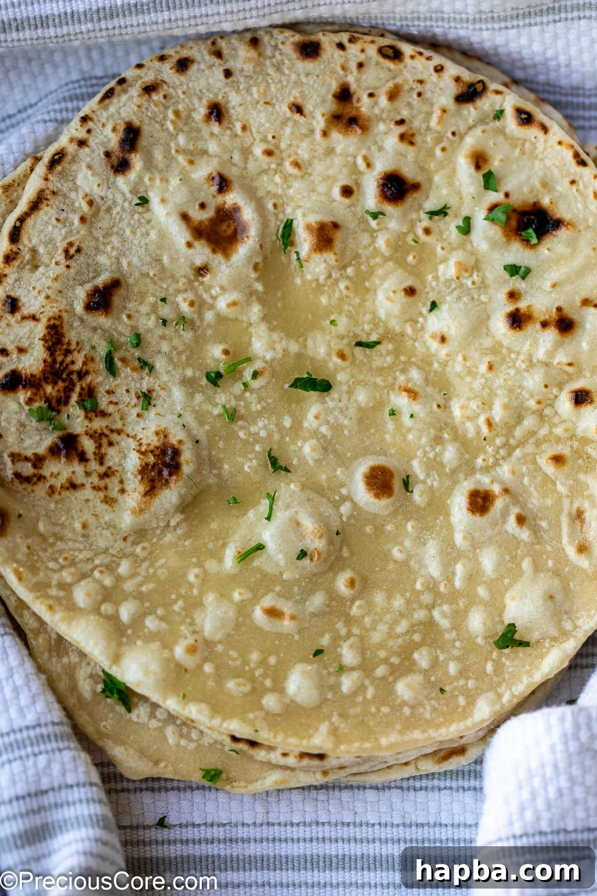 Shawarma Flatbread 12 A freshly made flatbread garnished with finely minced fresh parsley, showcasing an optional herb variation.