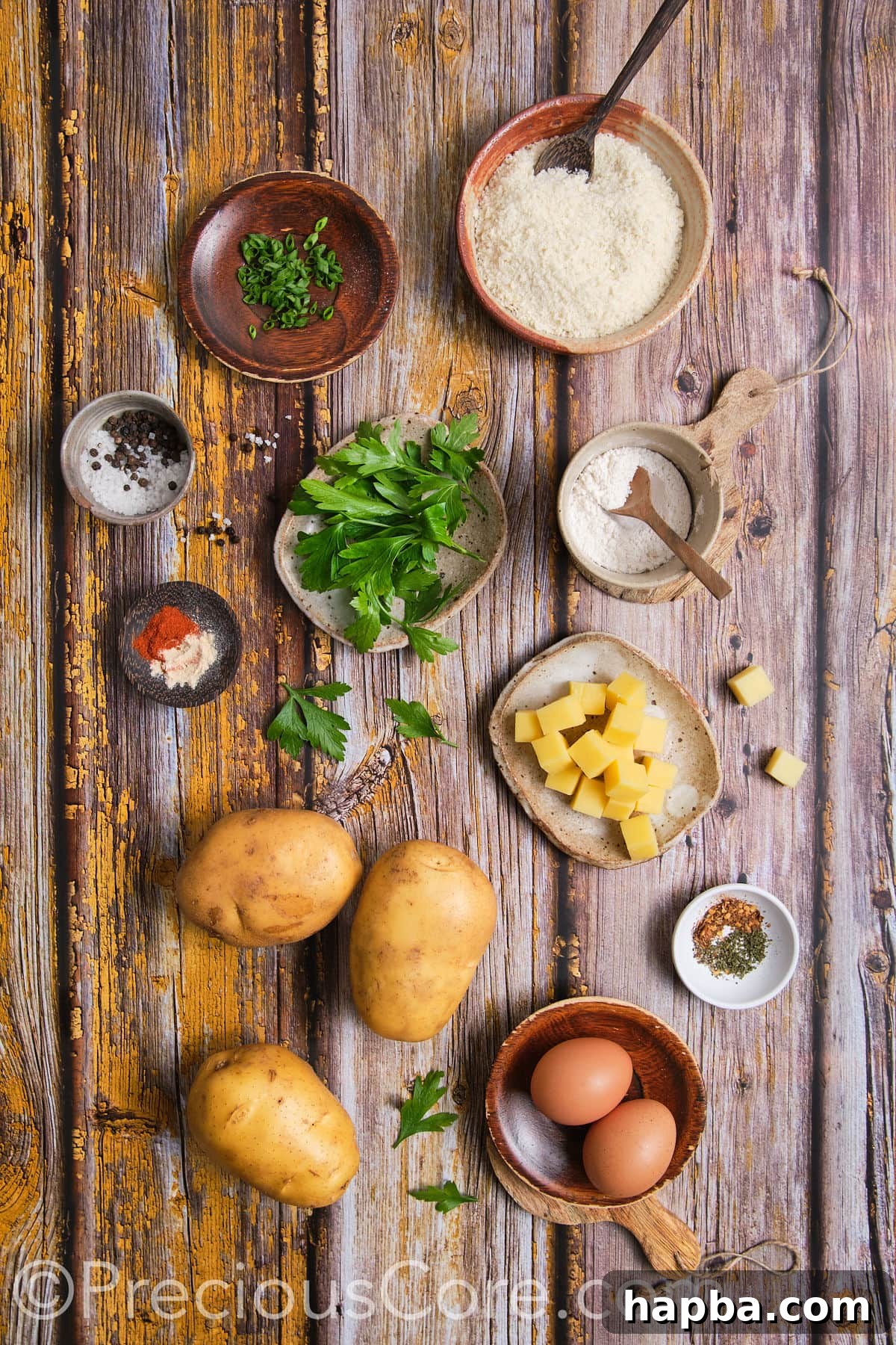 Ingredients for potato cheese balls.