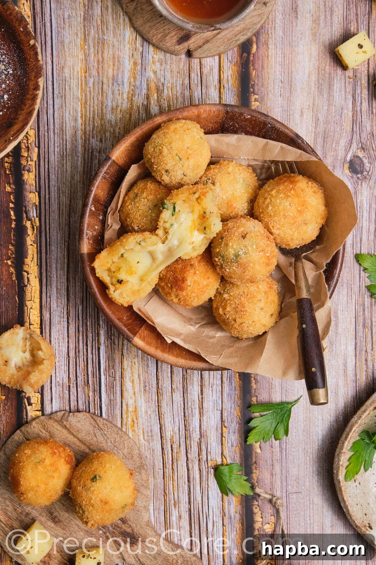 Overhead shot of cheese potato balls.