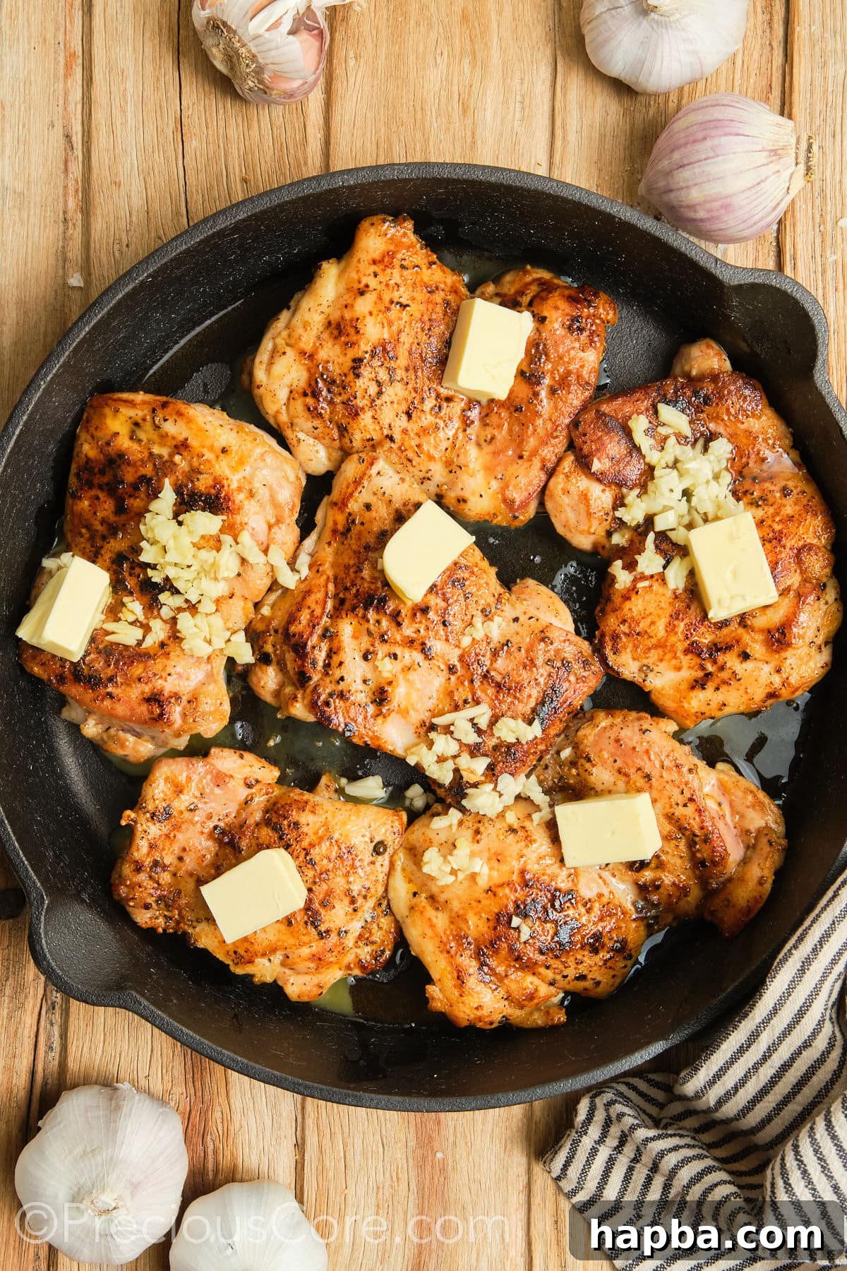 Butter and garlic added to skillet.