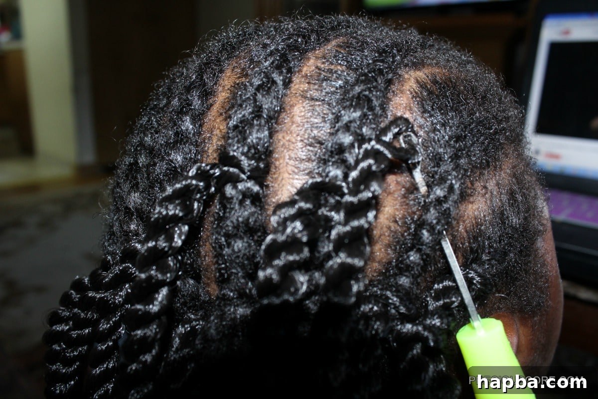 Crochet braid extension looped onto the crochet hook