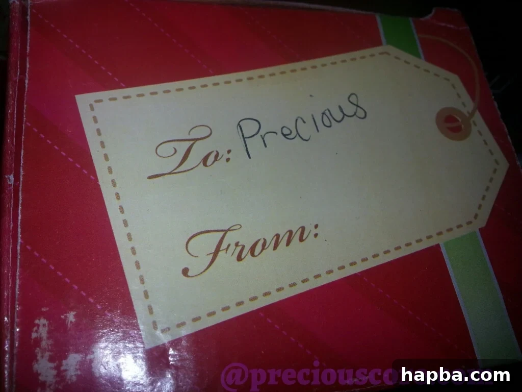 The gift address label, showing no sender information.