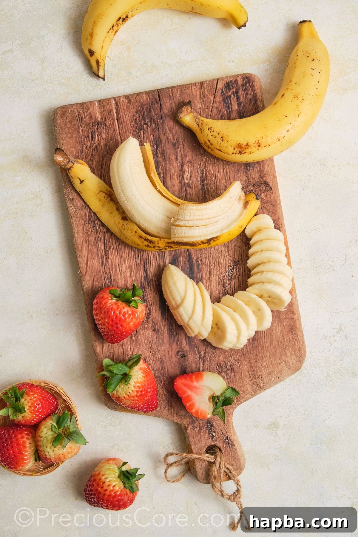 Slicing bananas and strawberries for banana pudding.