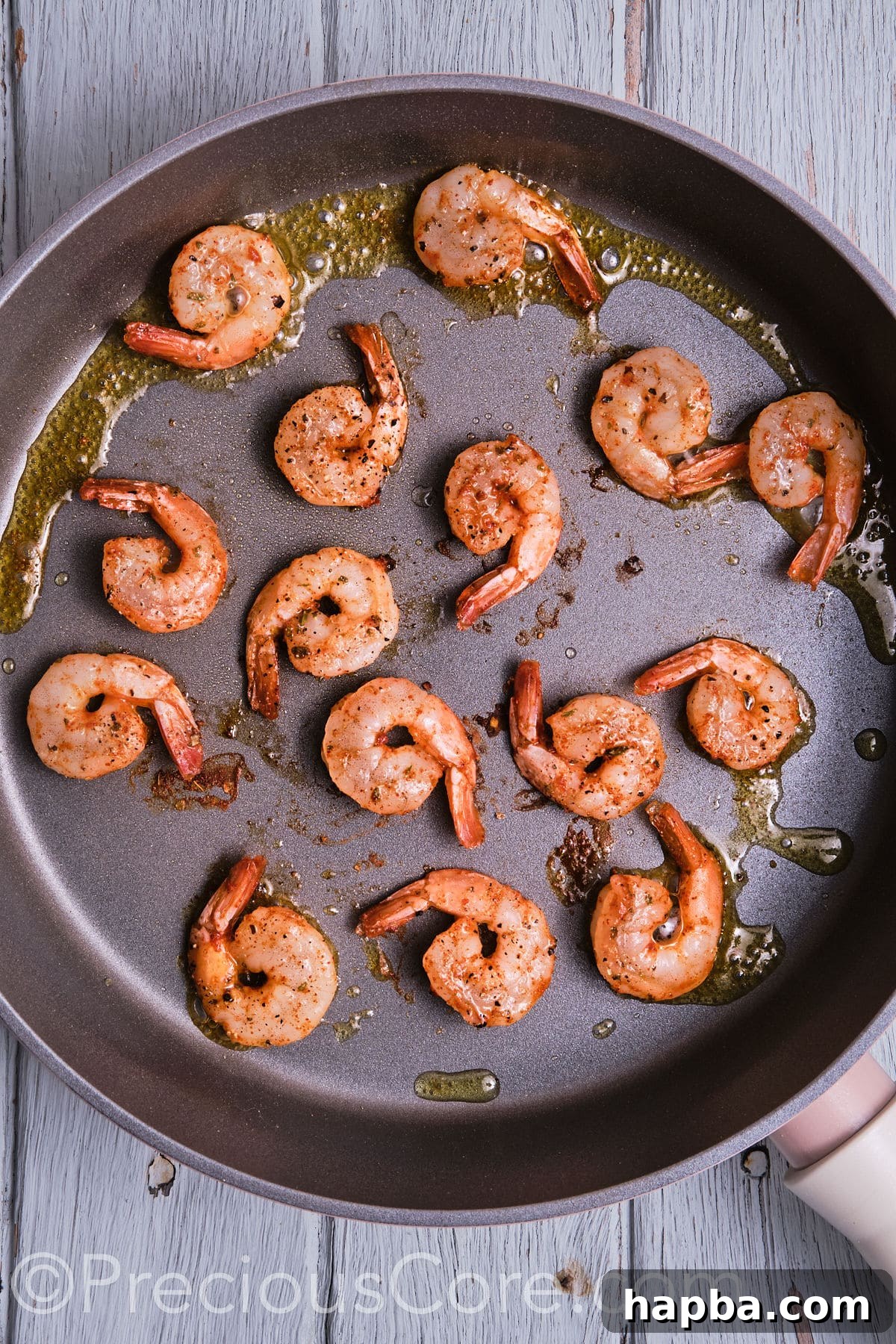 Kickin' Cajun Shrimp Deviled Eggs 17 sauteed shrimp in a pan.