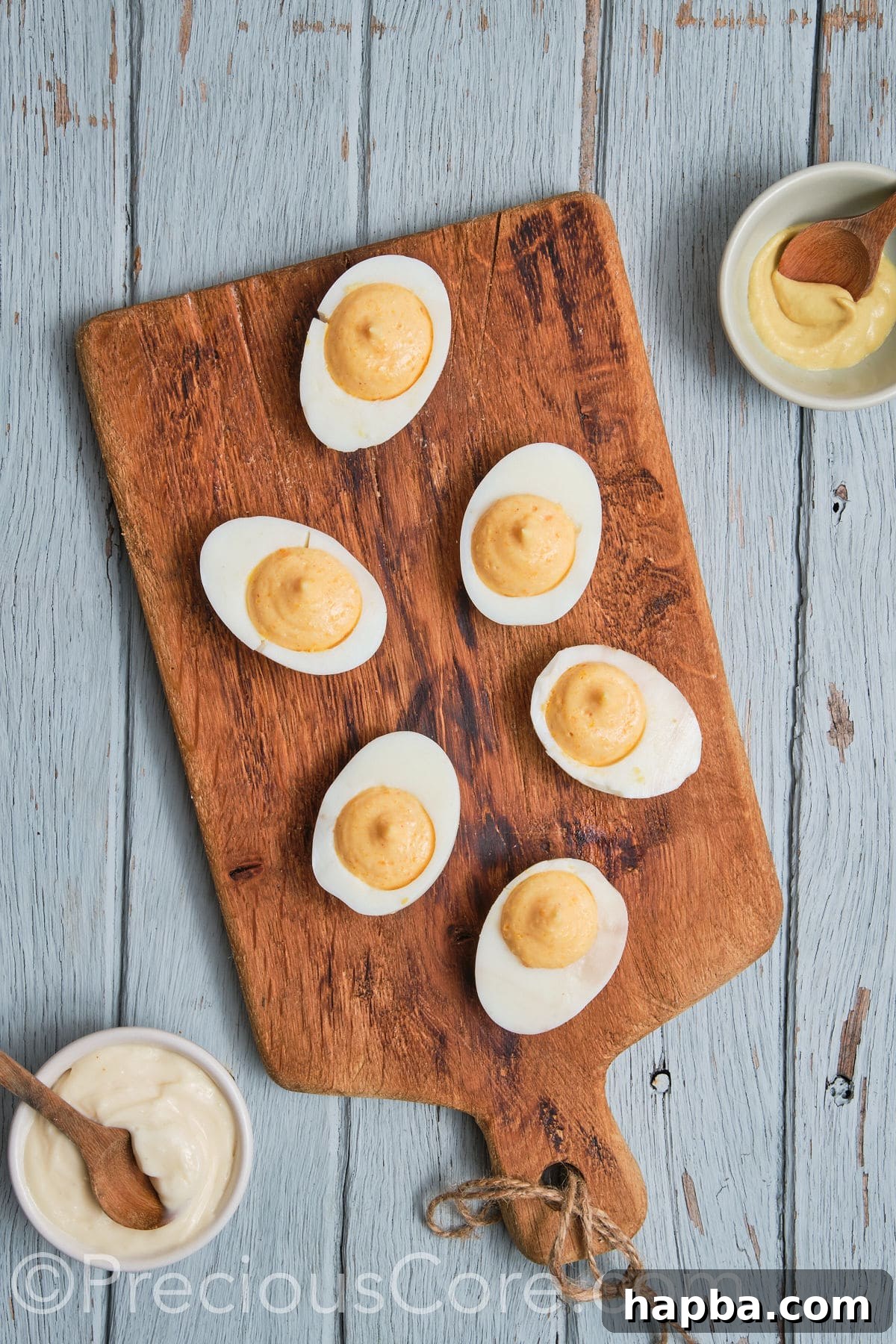 Kickin' Cajun Shrimp Deviled Eggs 20 egg halves filled with egg yolk mixture.