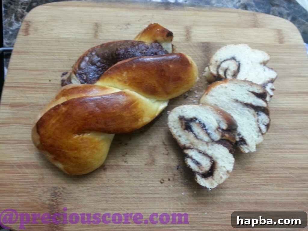 Foolproof Chocolate Bread Perfection 4 A close-up shot of the interior of the Nutella bread, showing the beautiful chocolate swirl pattern.
