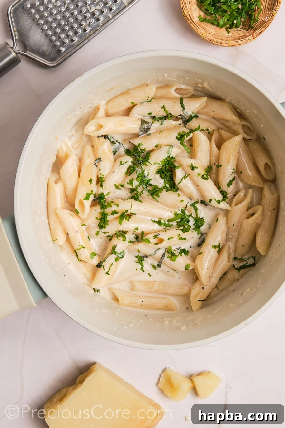 Velvety One-Pan Chicken Pasta 17 Basil and parsley added to creamy pasta.