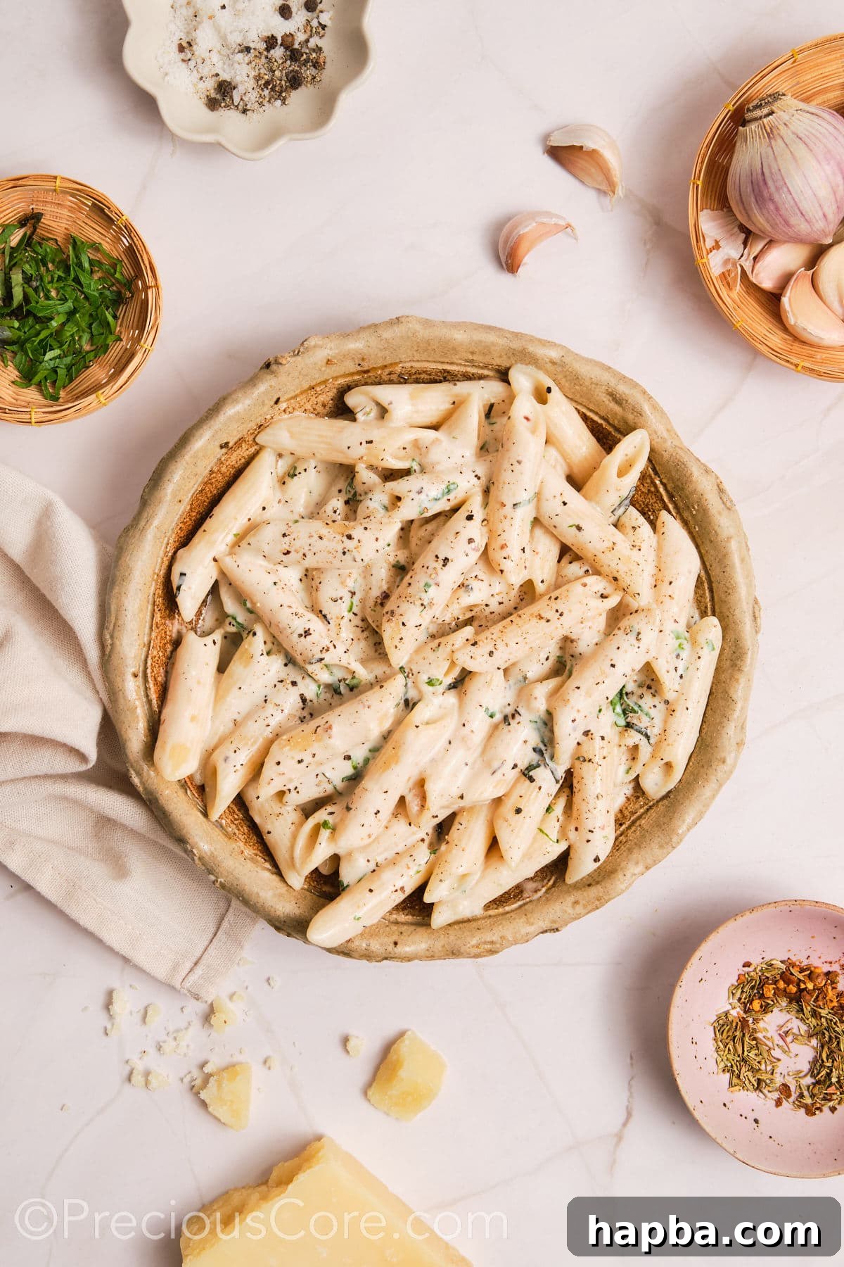 Velvety One-Pan Chicken Pasta 18 Creamy pasta served in a bowl.