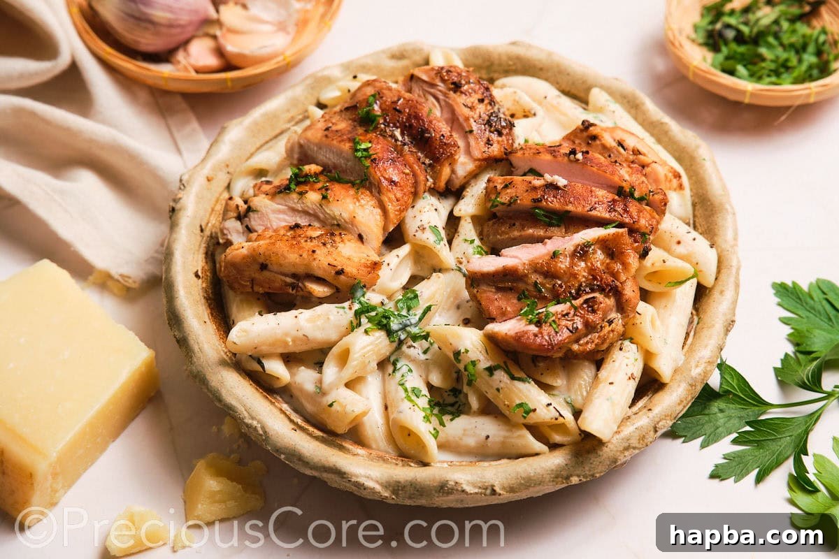 Velvety One-Pan Chicken Pasta 20 Landscape image of one pot creamy chicken pasta.