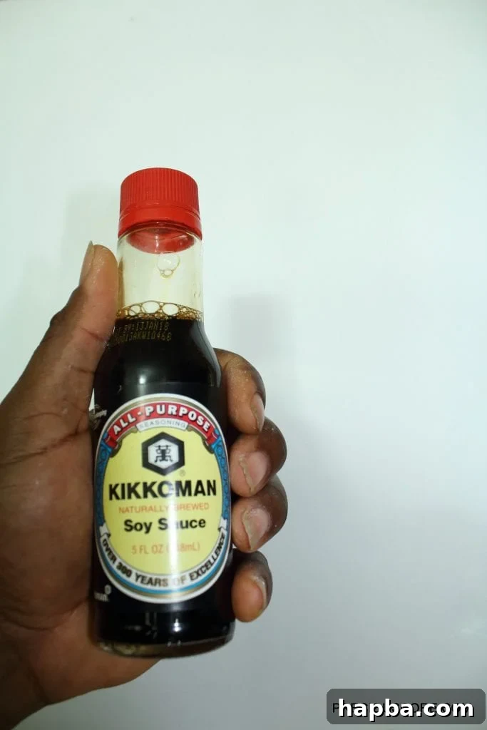 Bottled soy sauce, a key ingredient for savory stir fry flavor