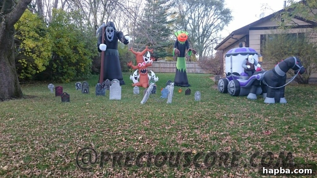 Spooky Photo Roundup 4 Another Halloween display featuring large inflatable characters and spooky lighting.