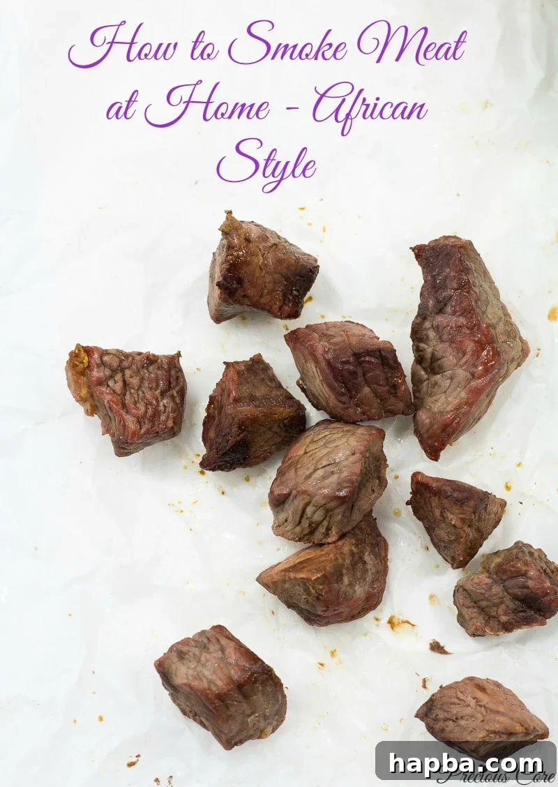 How to smoke meat at home - African style - Precious Core: Close-up of perfectly smoked beef slices.