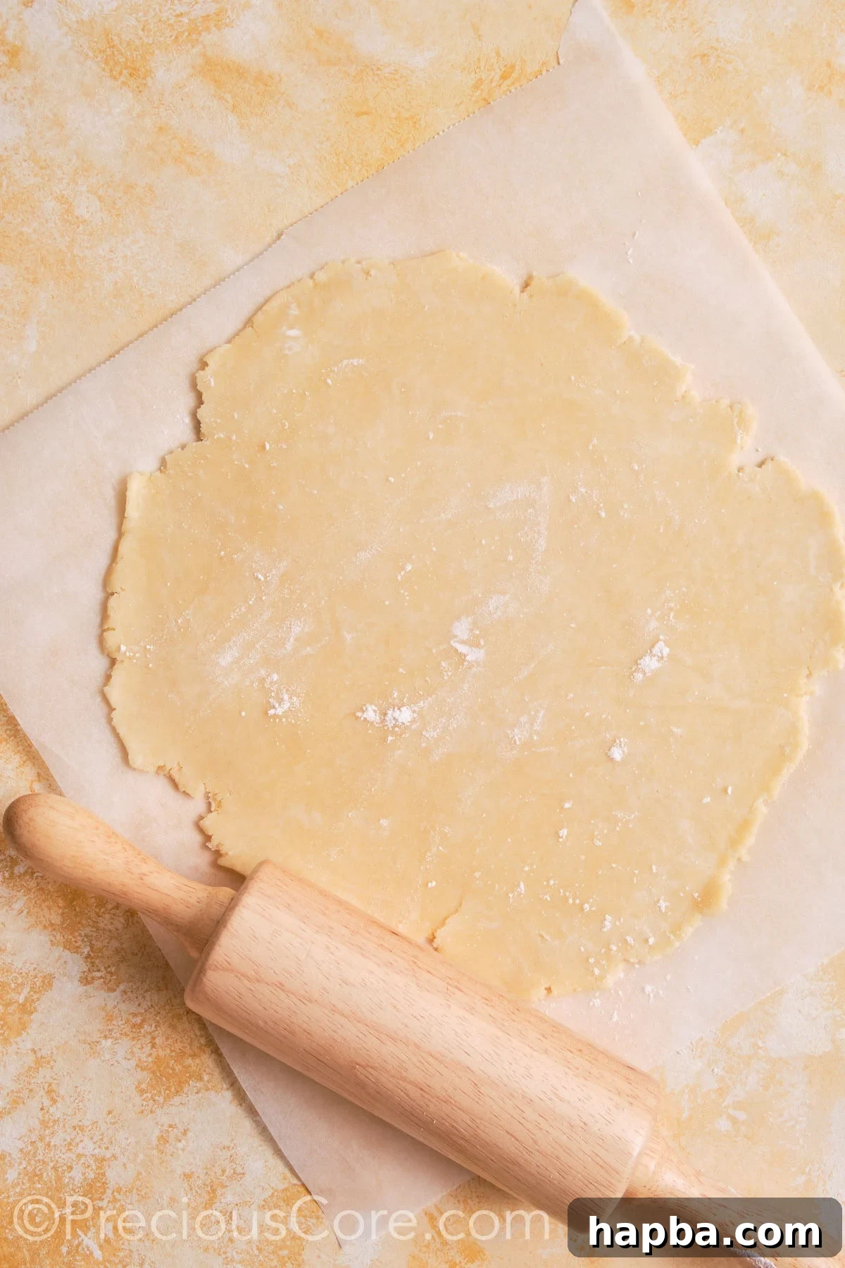 Rolled out homemade pie dough.