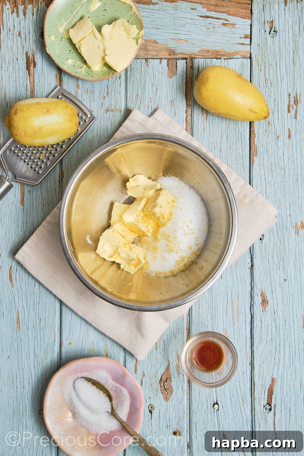 butter, sugar and lemon zest in a mixing bowl. 