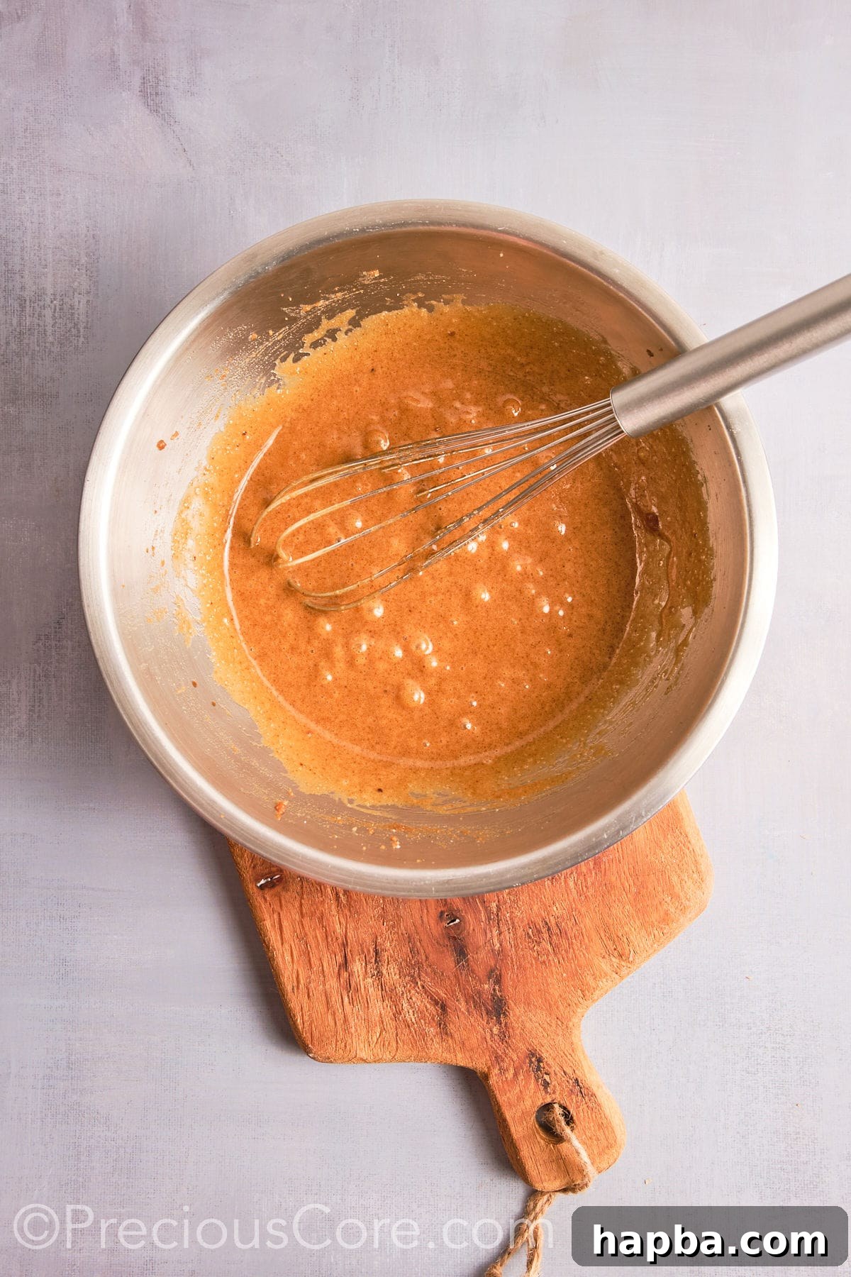 Wet ingredients mixed for cookies.