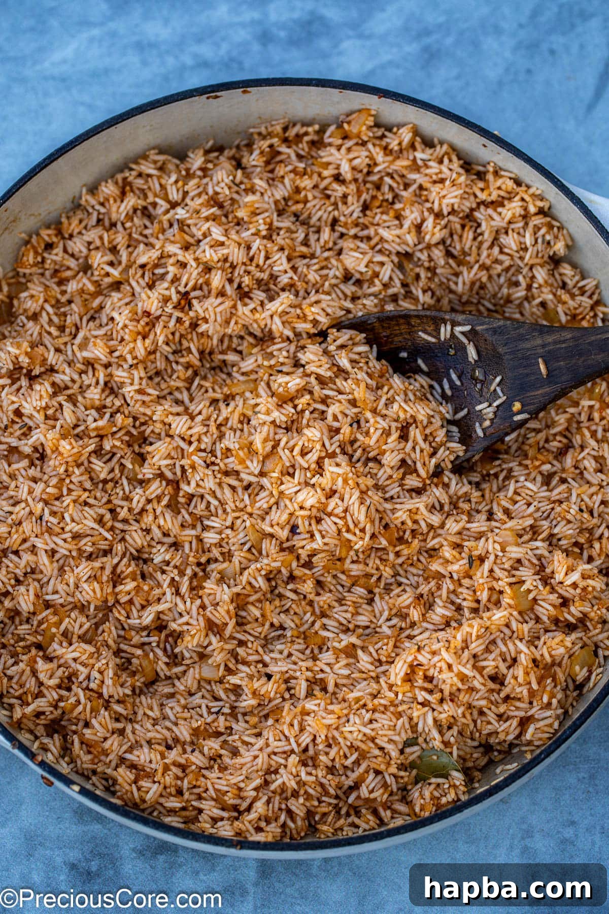 sauteing rice in the pot.
