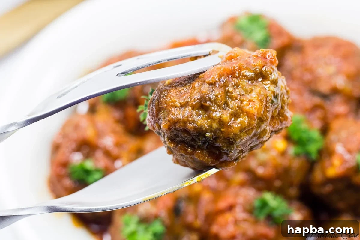 African Spiced Meatballs 13 A close-up of a serving of the best African meatballs, glistening with sauce and ready to be enjoyed.