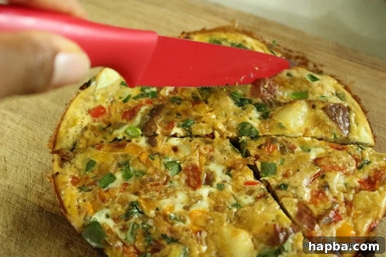 Slices of frittata on a plate, ready to be served.